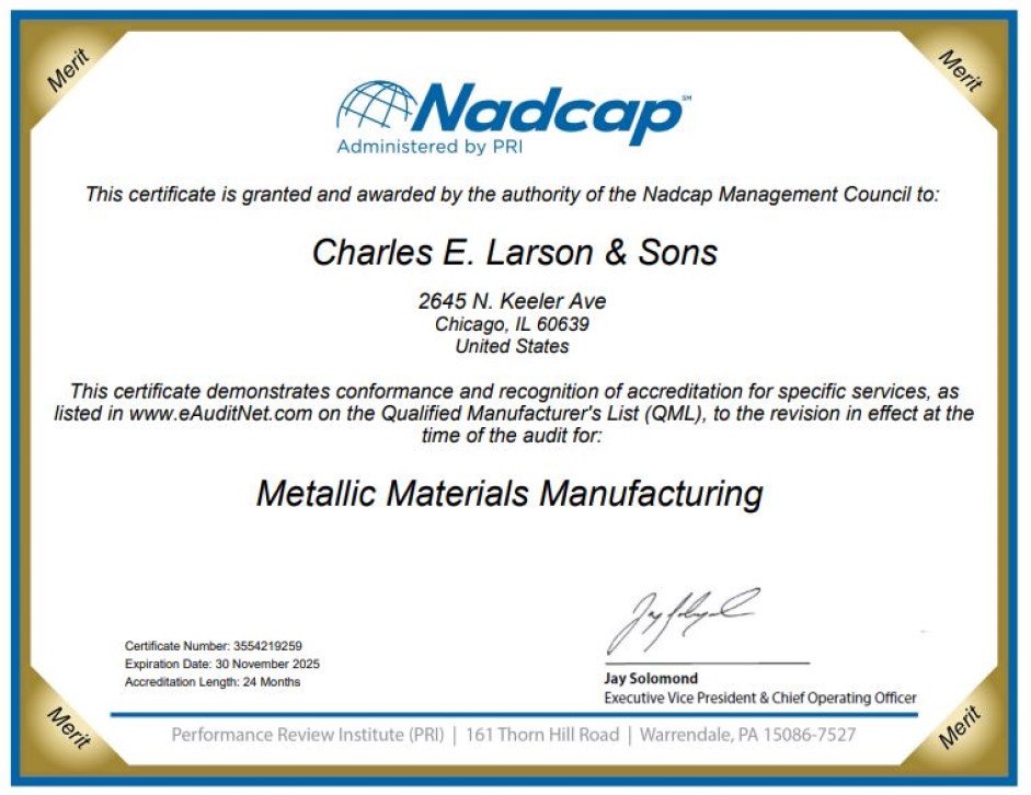NADCAP Certificate Metallic Materials